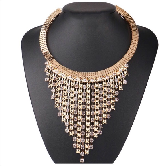 Gold Crystal Waterfall Necklace D26 - Picture 5 of 5